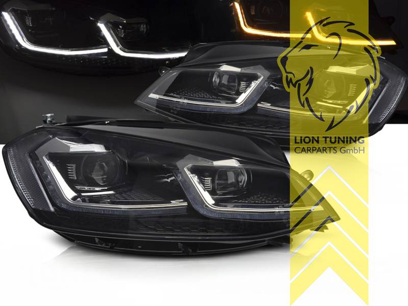 Halogen, LED, dynamischer LED Blinker, schwarz, mit chrom Leiste, Abblendlicht H7 / Fernlicht H7, zusätzlich LED Fernlicht, elektrisch verstellbar - Stellmotor integriert, Eintragungsfrei / mit E-Prüfzeichen, Eintragungsfrei / mit R87 Zulassung als Tagfahrlicht
